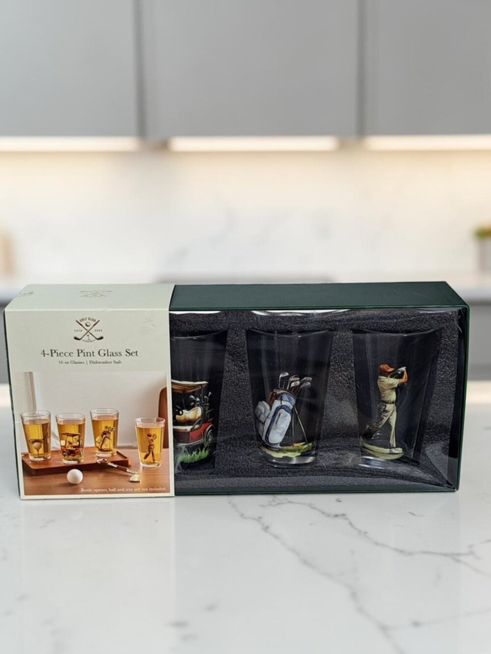 Golf Club 4-Piece Pint Glass Set 16.oz Novelty Glass Cups